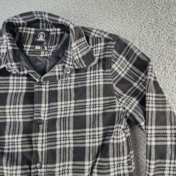 Volcom Shirt Mens Small Black White Plaid Long Sleeve Fleece Snap Closure - Picture 3 of 11